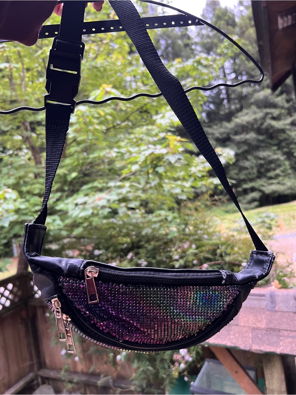 Sequin Oil Slick Multi Tone Leather Adjustable Waist Purse Fanny Pack Hip Bag - Picture 9 of 12